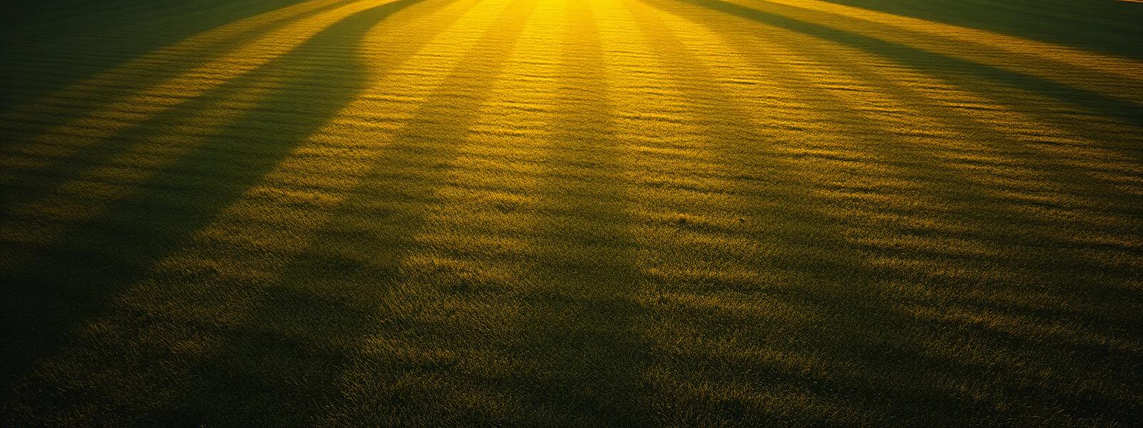 A perfectly striped lawn at golden hour